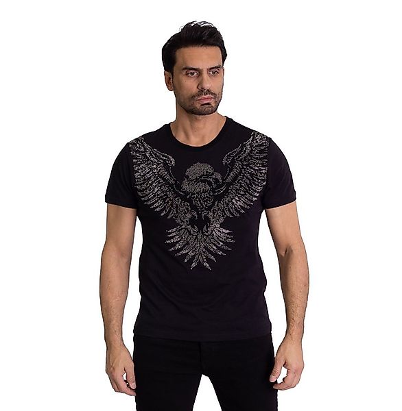 TRUENO T-Shirt Herren SLIM FIT Strass T-Shirt mit Adler Motiv Schwarz M günstig online kaufen
