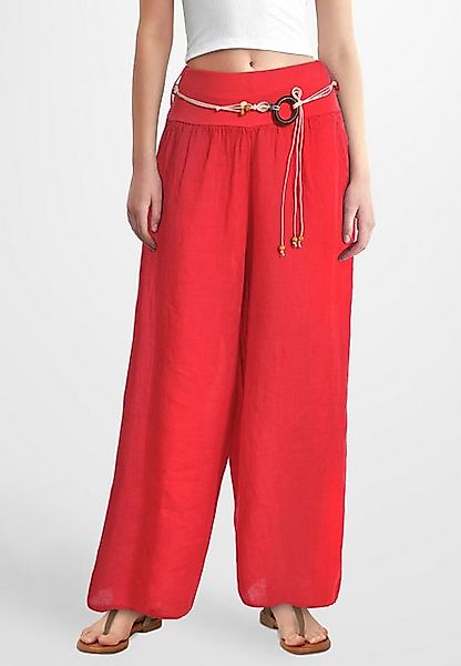 PEKIVESSA Leinenhose Schlupfhose mit weitem Bein Leinen-Schlaghose mit Gürt günstig online kaufen
