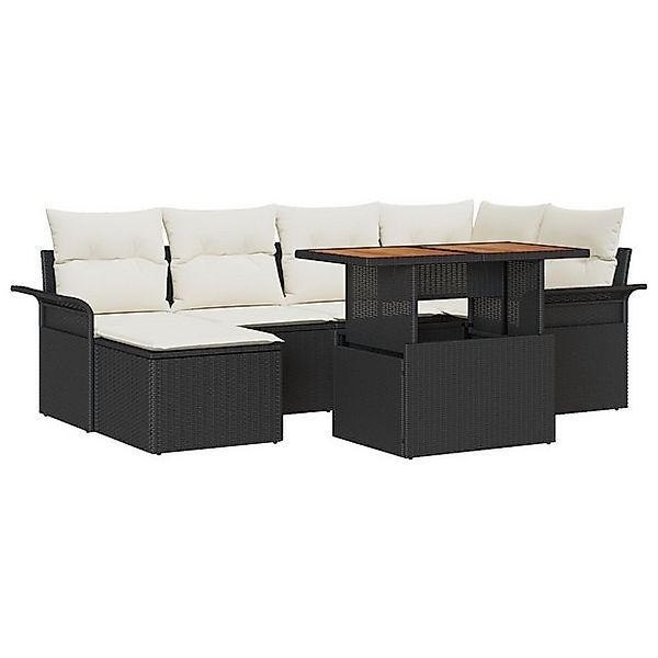 vidaXL Loungesofa 7-teiliges Garten Esszimmer Set mit Kissen Schwarz Poly-R günstig online kaufen