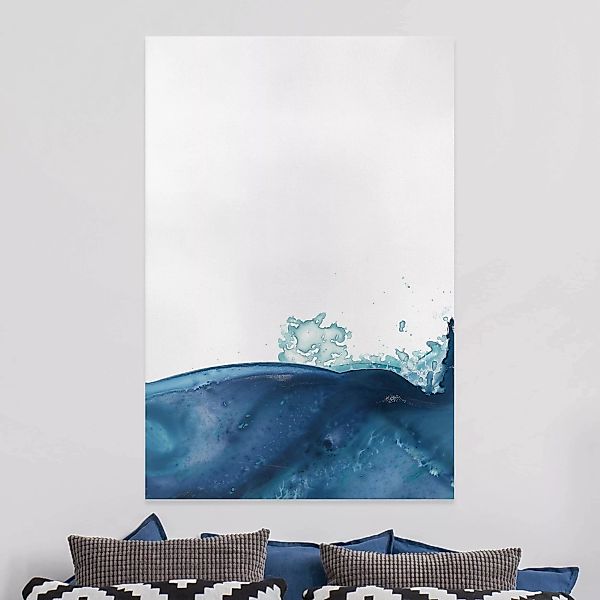 Leinwandbild - Hochformat Welle Aquarell Blau II günstig online kaufen