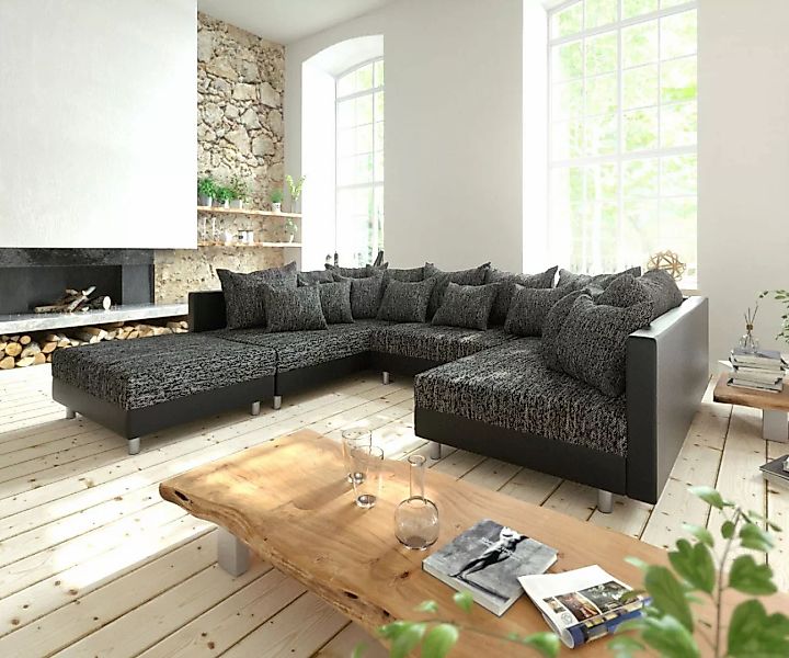 DELIFE Wohnlandschaft Clovis, Schwarz mit Hocker Wohnlandschaft Modulsofa günstig online kaufen