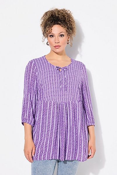 Ulla Popken Tunika Smok-Tunika Blüten A-Linie Rundhals 3/4-Arm günstig online kaufen