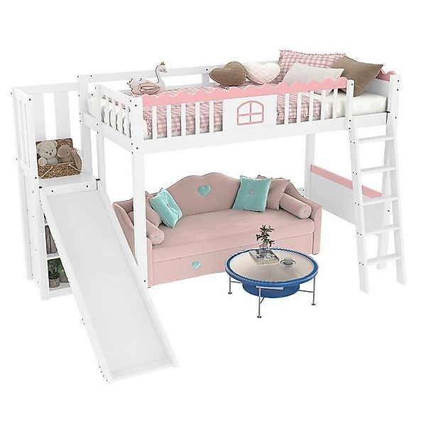 Rutaqian Hochbett Hochbett, Einzelbett, Kinderbett, mit LED-Leuchten, Regal günstig online kaufen