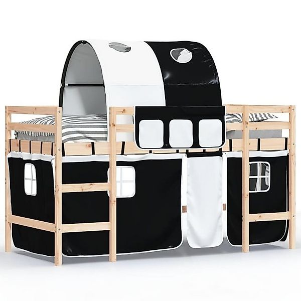 vidaXL Kinderbett Kinderhochbett mit Tunnel Weiß Schwarz 90x190 cm Kiefernh günstig online kaufen