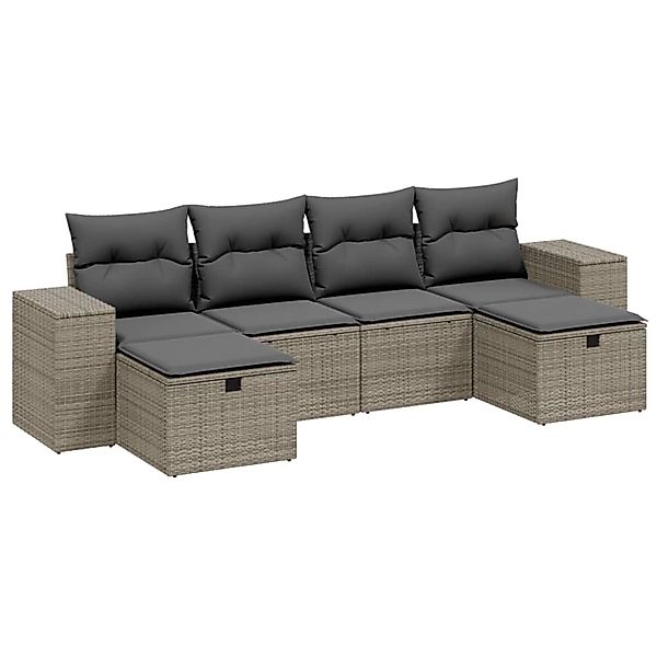 vidaXL 6-Tlg Garten-Sofagarnitur mit Kissen Hellgrau Poly Rattan 3264478 günstig online kaufen