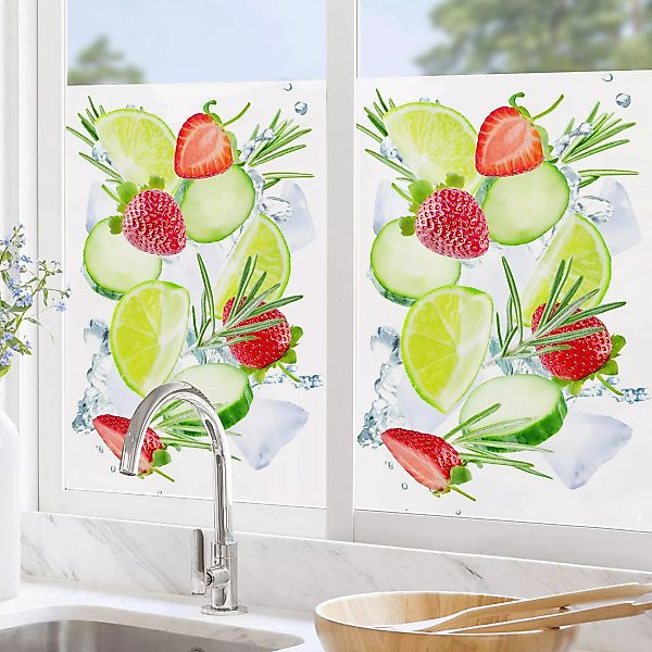 Fensterfolie Erdbeeren Limetten Eiswürfel Splash günstig online kaufen