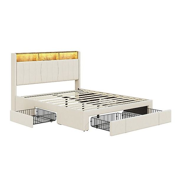 PXloue Polsterbett LED Doppelbett, Kopfteil mit Stauraum,3 Schubladen,140x2 günstig online kaufen