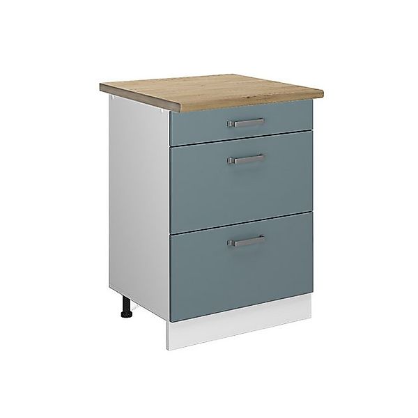 Vicco Küchenunterschrank R-Line Blau-Grau/Weiß 60 cm mit Schubladen AP Eich günstig online kaufen