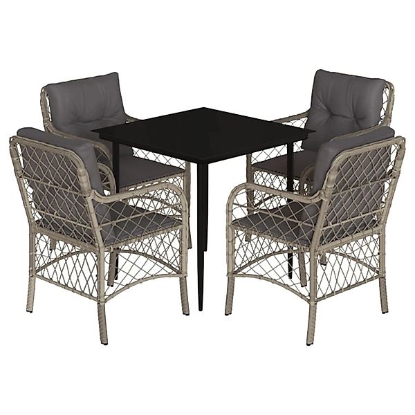 vidaXL 5-Tlg Garten-Essgruppe mit Kissen Hellgrau Poly Rattan 3212167 günstig online kaufen