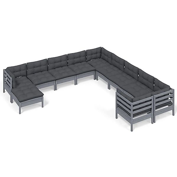 vidaXL 11-tlg Garten-Lounge-Set mit Kissen Grau Kiefernholz Modell 6 günstig online kaufen