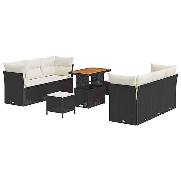 vidaXL 9-Teiliges Garten-Sofa-Set mit Kissen aus Schwarzem Poly Rattan und günstig online kaufen