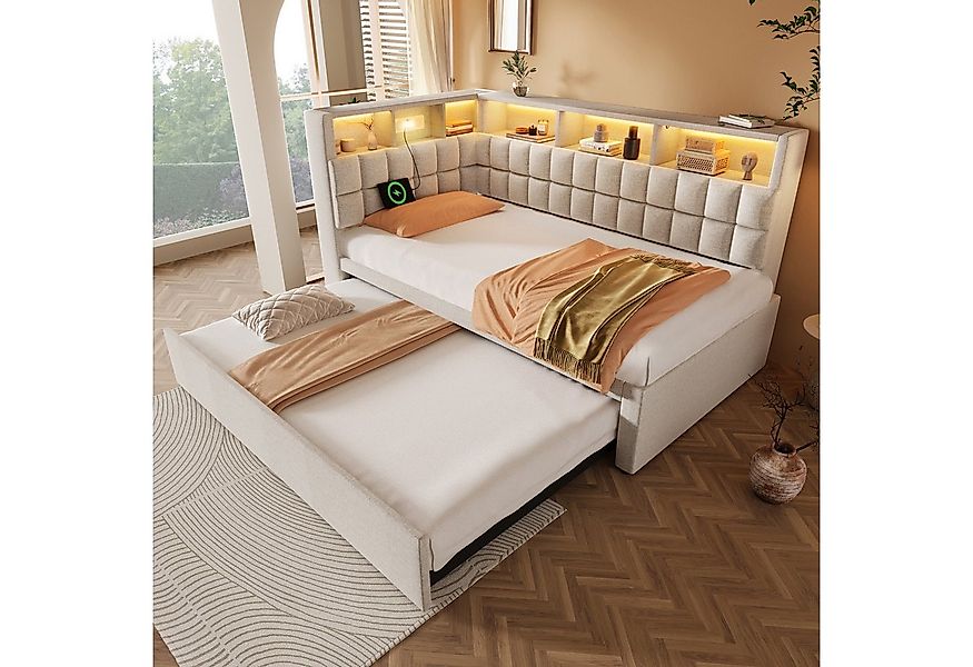 REDOM Polsterbett Ausziehbett 90/180x200 cm mit LED, Bluetooth-Lautsprecher günstig online kaufen