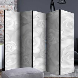 Paravent floral in Hellgrau und Weiß Rosen Motiv günstig online kaufen