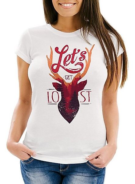 Neverless Print-Shirt Damen T-Shirt Hirsch Geweih Kopf Deer - Let`s get los günstig online kaufen