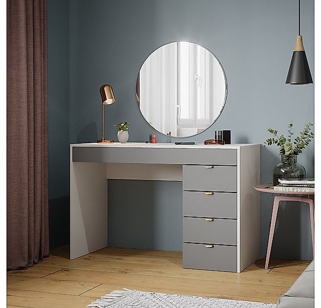 Vicco Schminktisch Elise, Weiß/Grau, 115 cm mit 5 Schubladen günstig online kaufen