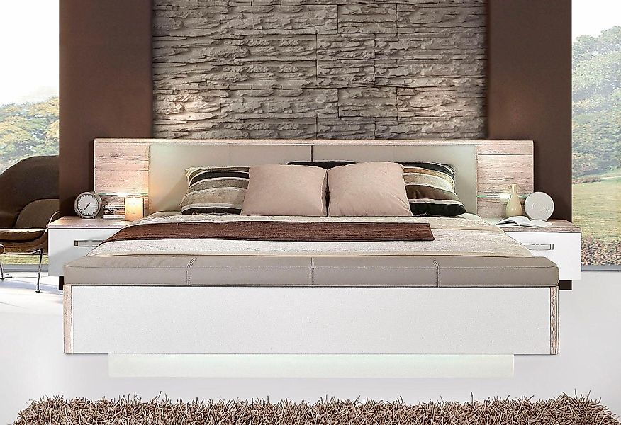 FORTE Schlafzimmer-Set "Rondino, Bett + 2 Nachttische+ LED, gepolstertes Ku günstig online kaufen