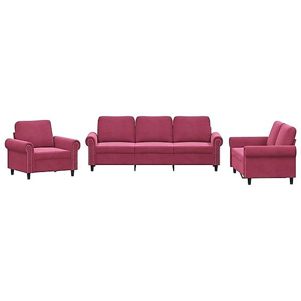 vidaXL Sofa, 3-tlg. Sofagarnitur mit Kissen Weinrot Samt günstig online kaufen