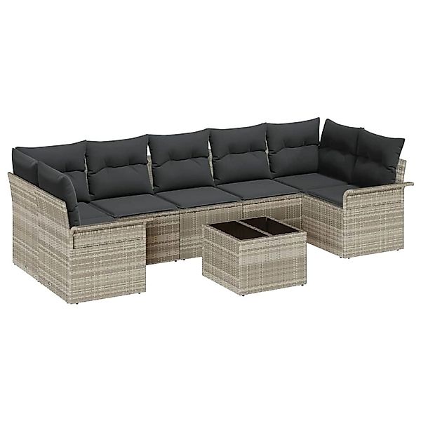 vidaXL 8-Teiliges Garten-Sofa-Set mit Kissen in Hellgrau aus Poly Rattan 33 günstig online kaufen