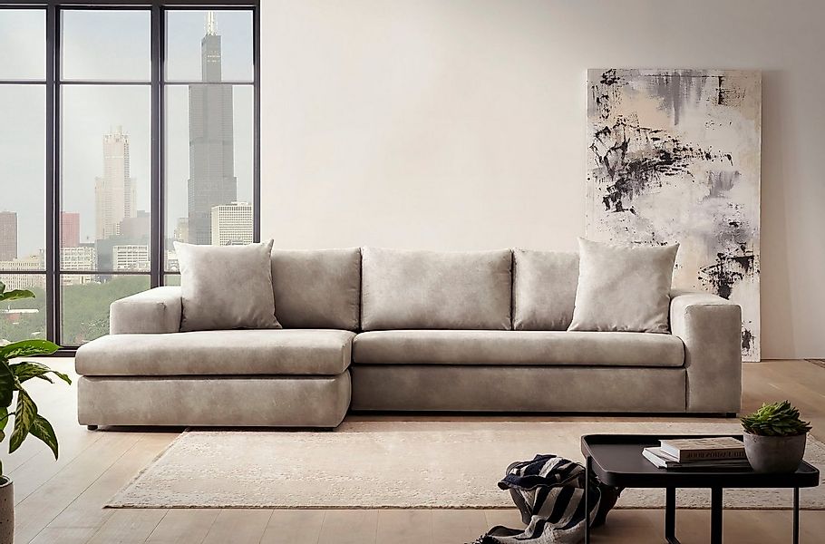andas Ecksofa SLEETLAND XXL in Samtvelours oder Vintage-Leder-Optik, L-Form günstig online kaufen