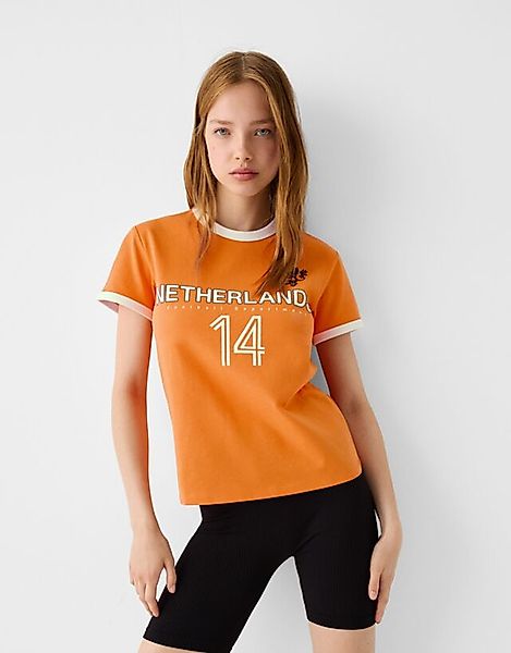 Bershka Sportliches Kurzarm-T-Shirt Mit Kontrasten Damen S Orange günstig online kaufen