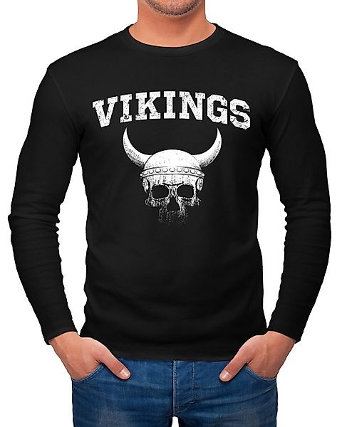 Neverless Longsleeve Herren Longsleeve Wikinger-Helm Skull günstig online kaufen