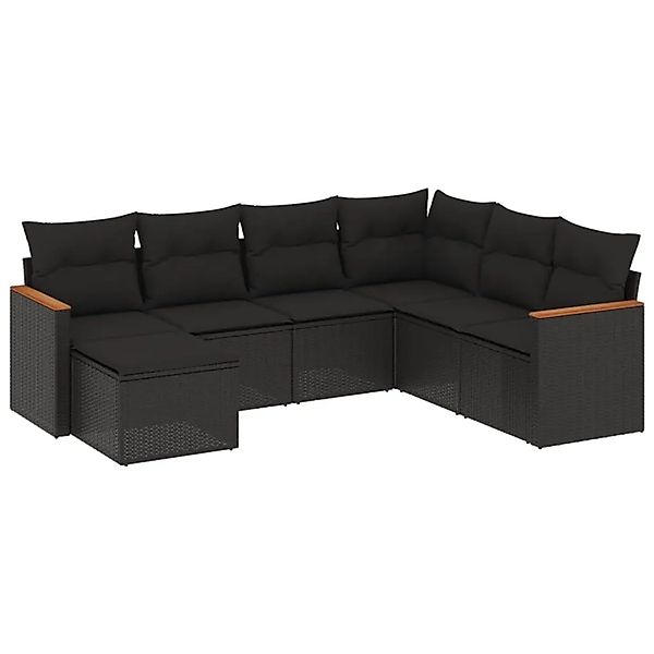 vidaXL 7-Tlg Garten-Sofagarnitur mit Kissen Schwarz Poly Rattan 3258604 günstig online kaufen