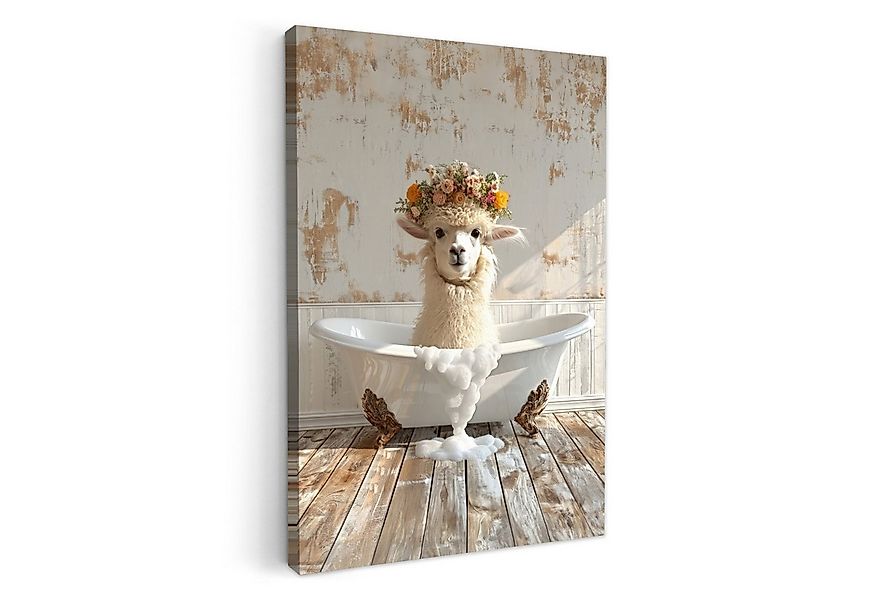 OneMillionCanvasses® Leinwandbild Vintage - Alpaka - Badewanne - Blumen - T günstig online kaufen
