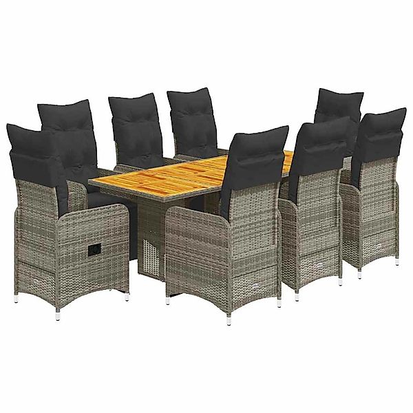 vidaXL 9-Tlg Garten-Bistro-Set mit Kissen Grau Poly Rattan 3277164 günstig online kaufen