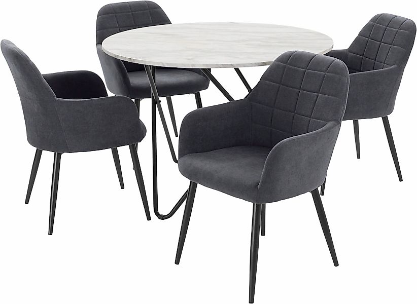 INOSIGN Essgruppe "JonasMara" Set, 5 Stk. tlg. runder Tisch in Marmoroptik günstig online kaufen