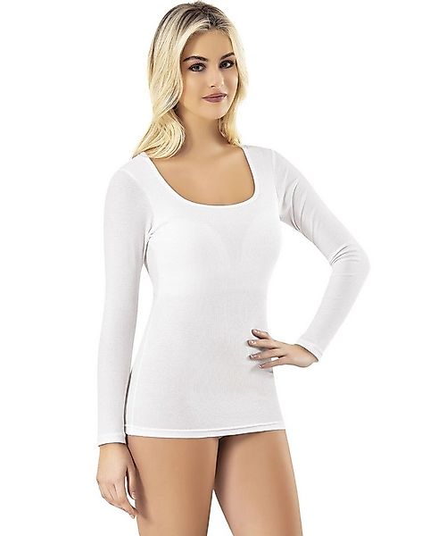 fashionshowcase Shirttop Damen Langarmshirt Modal-Rippshirt mit Karree-Auss günstig online kaufen