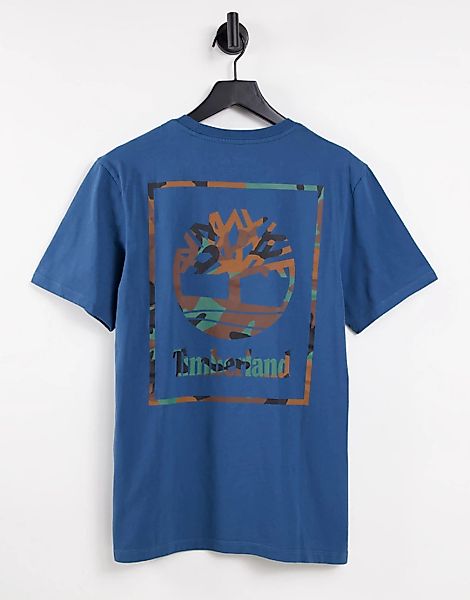 Timberland – Box Camo – T-Shirt in Blau mit Rückenprint günstig online kaufen