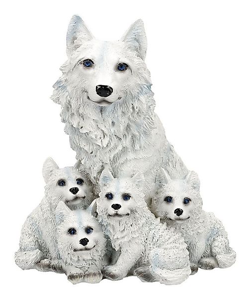 Figuren Shop GmbH Tierfigur Wolfsfigur – Wolf Mutter mit Welpen Statue Tier günstig online kaufen