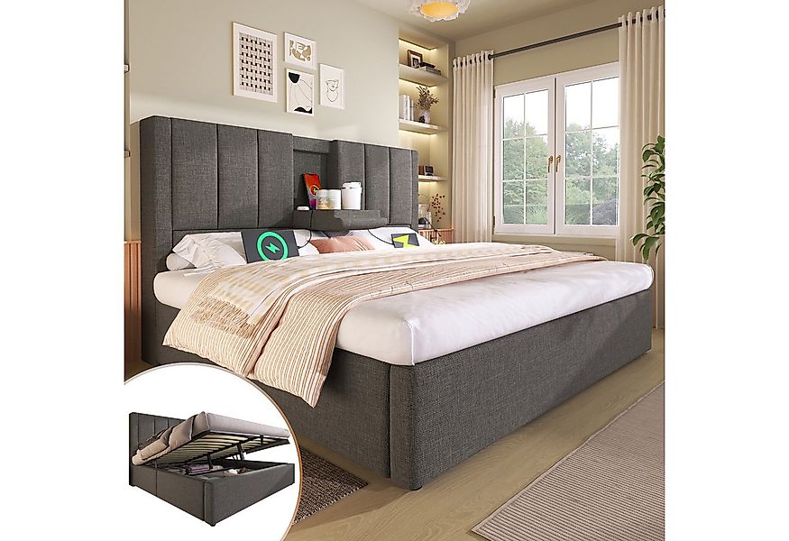 TavilaEcon Boxspringbett Hydraulisches Polsterbett mit verstecktem Becherha günstig online kaufen