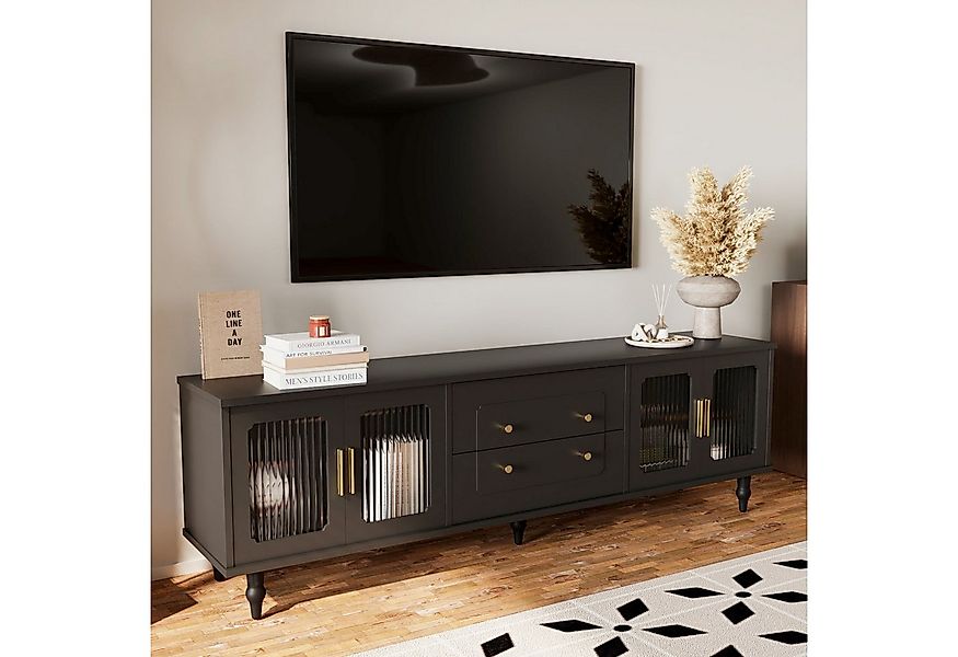 STILVORA Lowboard mit Schubladen,TV-Schrank Fernsehschrank mit Glastür&gold günstig online kaufen