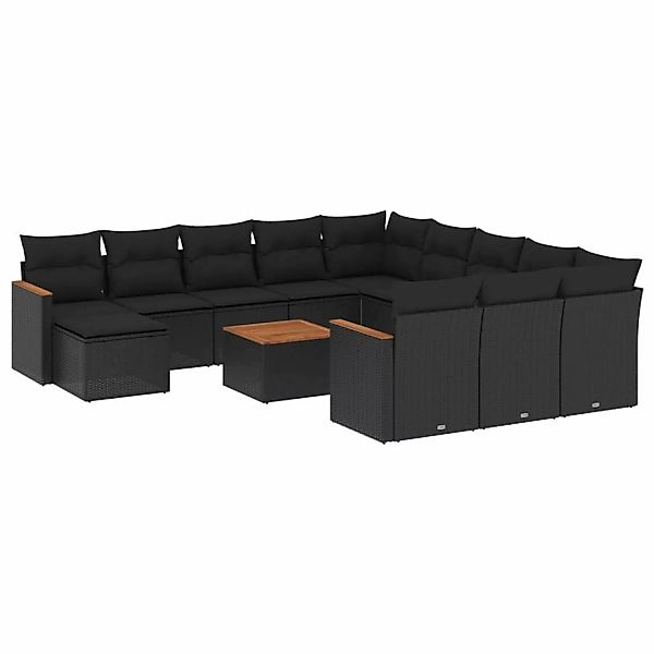 vidaXL 13-tlg Garten-Sofagarnitur mit Kissen Schwarz Poly Rattan Modell 52 günstig online kaufen