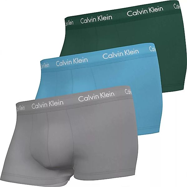 Calvin Klein – 3er-Pack Unterhosen mit niedrigem Bund in Grau/Grün/Blau-Meh günstig online kaufen