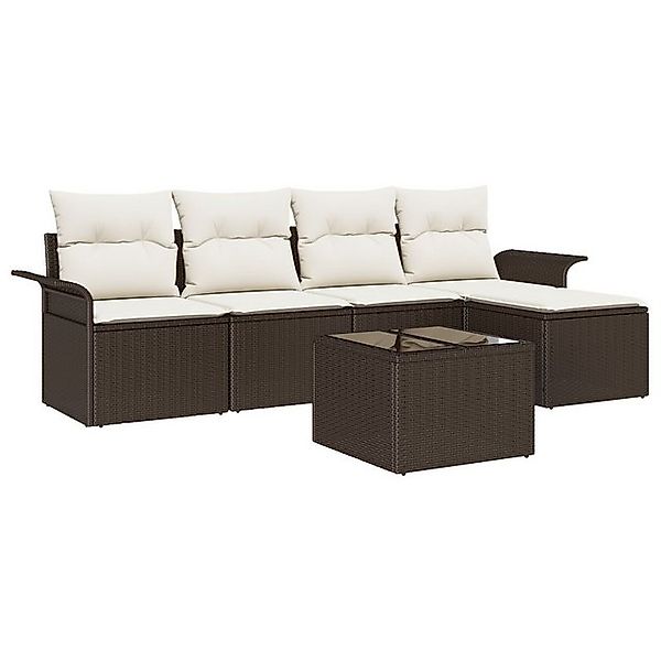 vidaXL Loungesofa 5 teiliges Garten Sofa Set mit Kissen Grau Poly Rattan, 6 günstig online kaufen