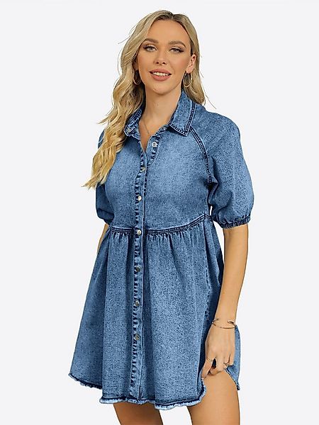 Imily Bela Jeanskleid Damen Retro A-Linien Kleid mit Ballonärmeln (Packung, günstig online kaufen