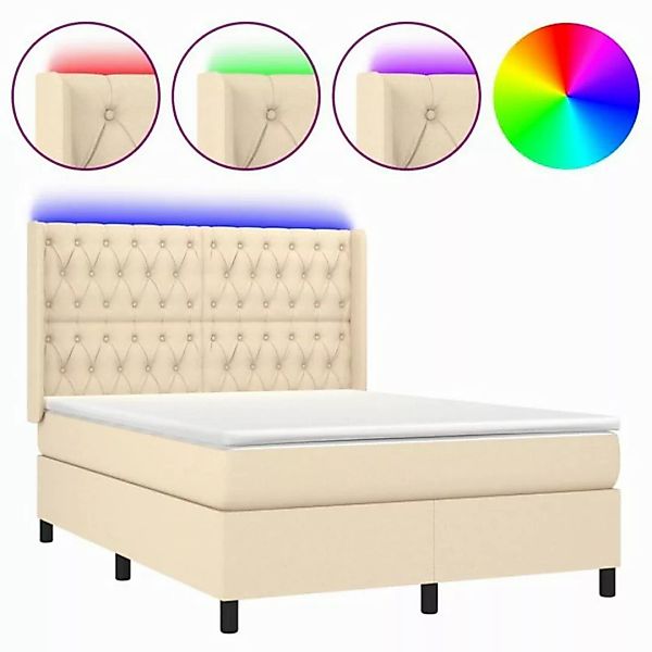 vidaXL Boxspringbett Boxspringbett mit Matratze LED Creme 140x200 cm Stoff günstig online kaufen