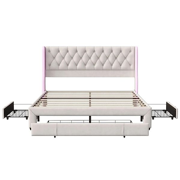 PXloue Schubladenbett Polsterbett 140x200cm mit LED Samt günstig online kaufen