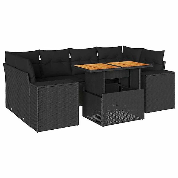 vidaXL 7-Tlg Garten-Sofagarnitur mit Kissen Schwarz Poly Rattan 3327338 günstig online kaufen