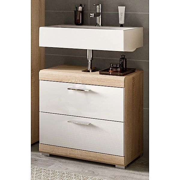 Inn.Furn Waschbeckenunterschrank in Weiß Hochglanz und Eiche 60 cm Mambo günstig online kaufen