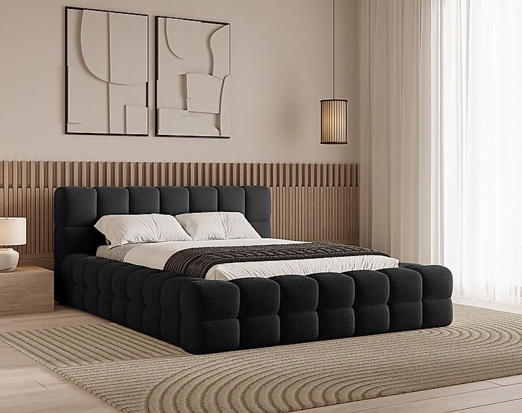 Chilly Möbel Polsterbett Verona Schwarz Bouclé Stoff 180x200 cm mit Staurau günstig online kaufen