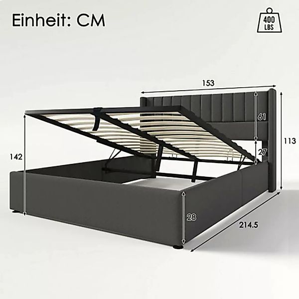 Veepeak Bett Stauraumbett Polsterbett Hydraulisch Doppelbett, Lattenrost au günstig online kaufen