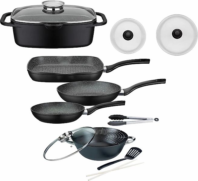 GSW Topf-Set "Gourmet" Aluminiumguss Set, 3-tlg. Pfannen-Set, 2 Glasdeckel, günstig online kaufen