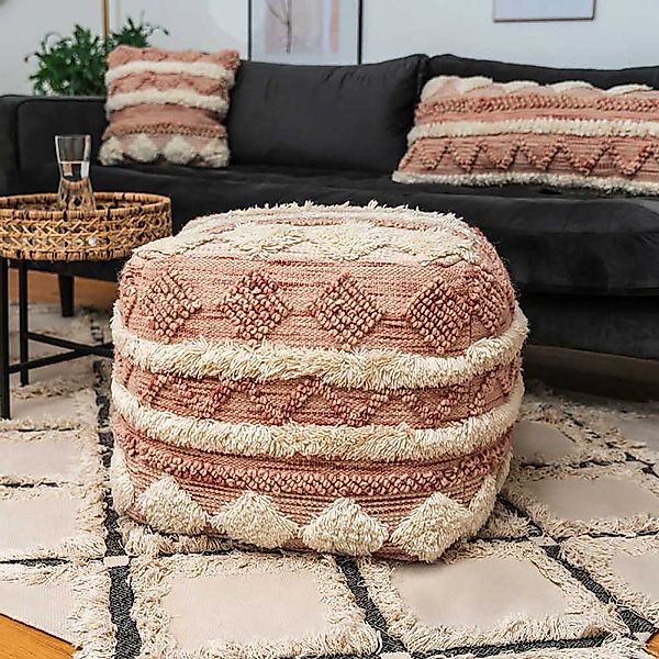 Stoffhocker in Altrosa Boho Style günstig online kaufen