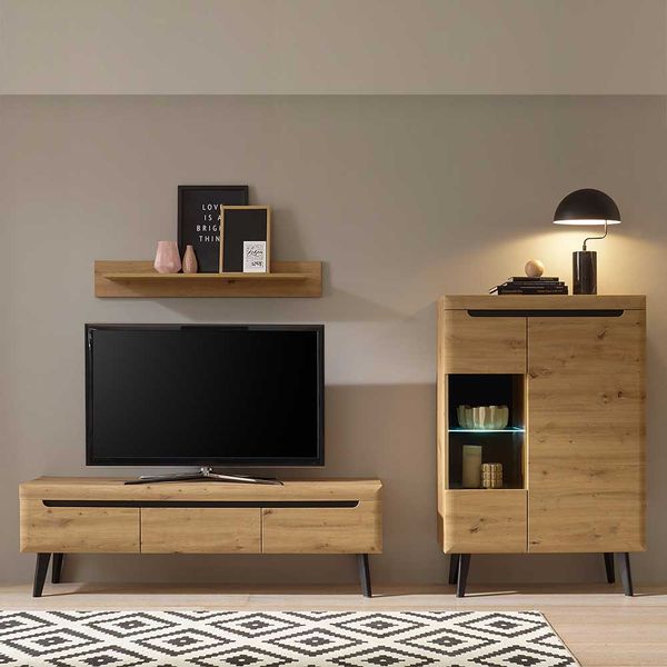 Wohnzimmeranbauwand Skandi in Wildeichefarben 40 cm tief (dreiteilig) günstig online kaufen