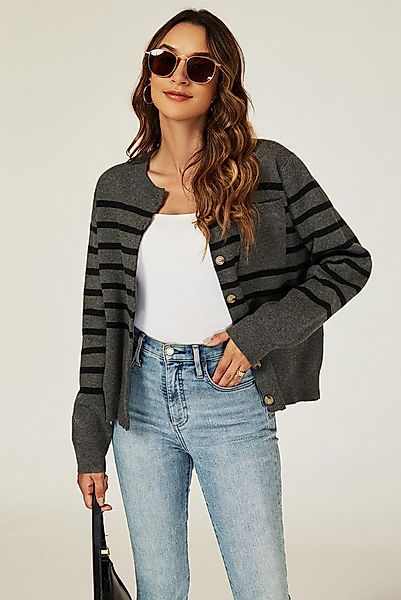 FS Collection Cardigan Damen Strickjacke mit Taschenstreifen & Knopfleiste günstig online kaufen