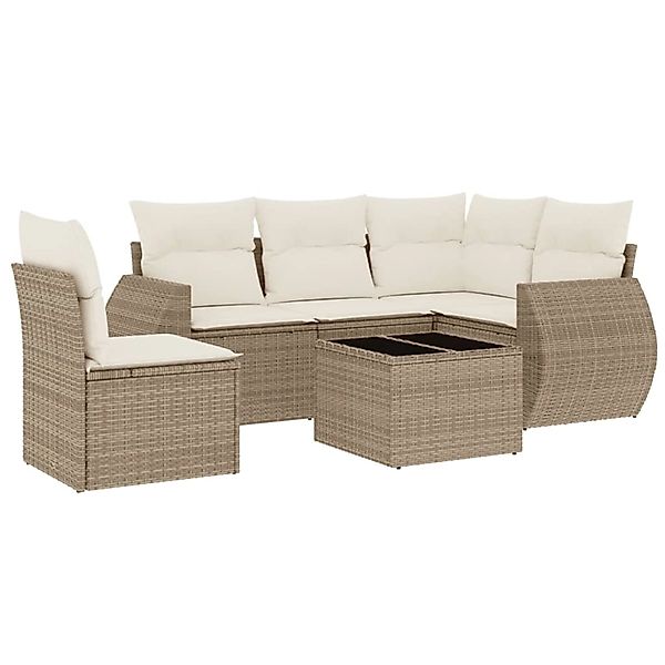 vidaXL 6-Tlg Garten-Sofagarnitur mit Kissen Beige Poly Rattan 3253715 günstig online kaufen