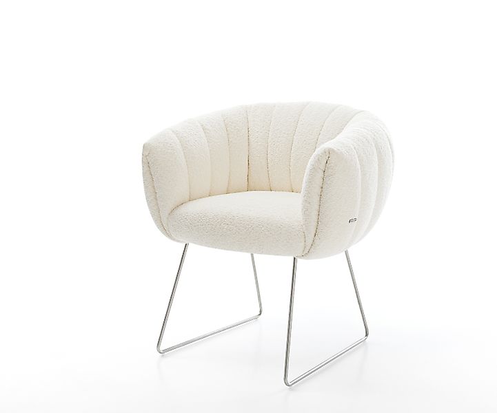 Esszimmerstuhl Jada-Flex Bouclé Weiß Kufengestell Edelstahl Taschenfederker günstig online kaufen